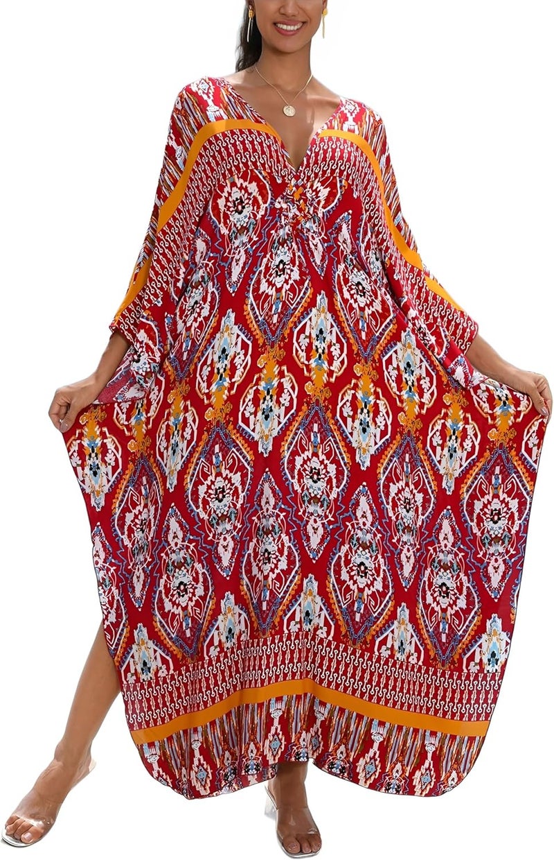 KEYLORTING Women's Plus Size Kaftan Dress – Plus Size Maxi Dress Moo Moos Beach Cover Up,Bathing Suit Cover-Up Loungewear - Image 1